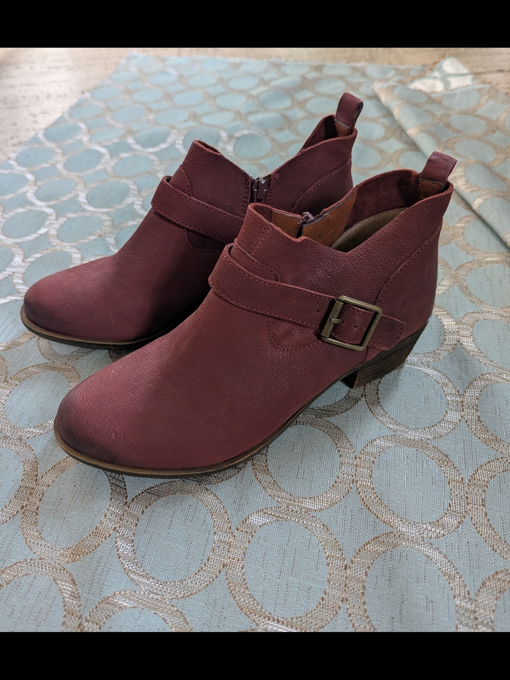 Lucky Brand Boomer Burgundy Ankle Booties with Side Buckle